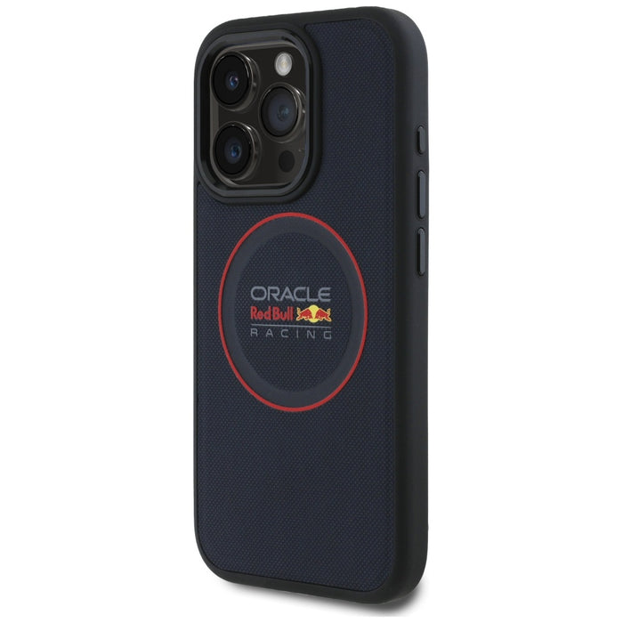 Твърд кожен калъф Red Bull RBHMP15X24PUILVR MagSafe с червен пръстен за iPhone 15 Pro Max 6.7", тъмносин