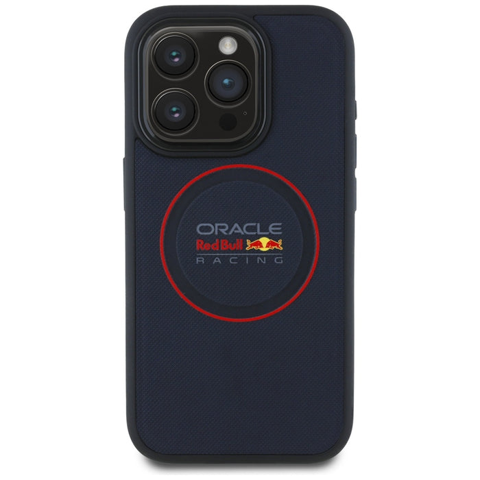 Твърд кожен калъф Red Bull RBHMP15X24PUILVR MagSafe с червен пръстен за iPhone 15 Pro Max 6.7", тъмносин