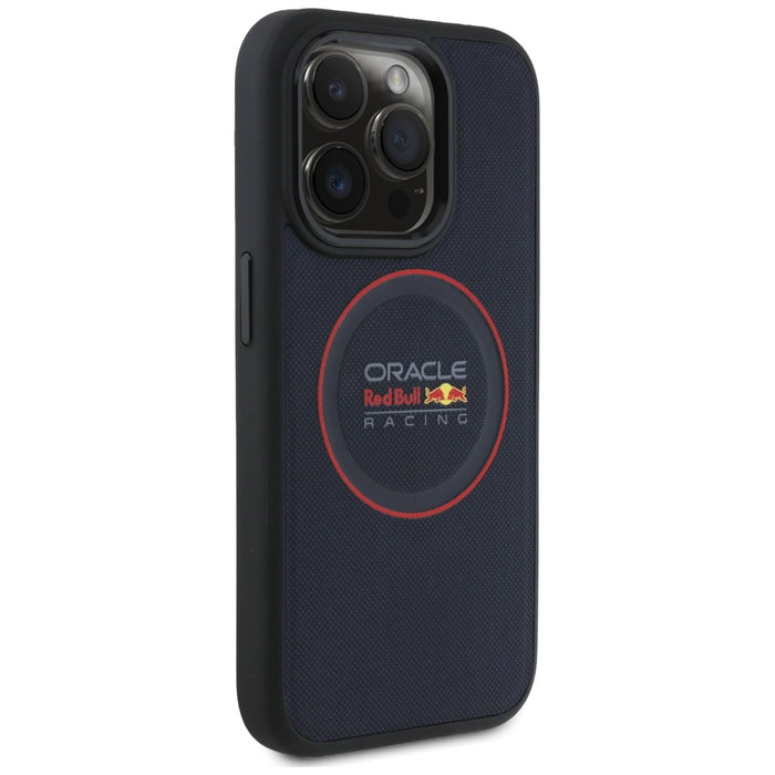 Твърд кожен калъф Red Bull RBHMP15X24PUILVR MagSafe с червен пръстен за iPhone 15 Pro Max 6.7", тъмносин