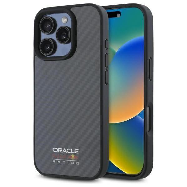 Твърд калъф Red Bull RBHMP16L24CFILSK Carbon Fiber Shiny Logo MagSafe за iPhone 16 Pro 6.3", черен