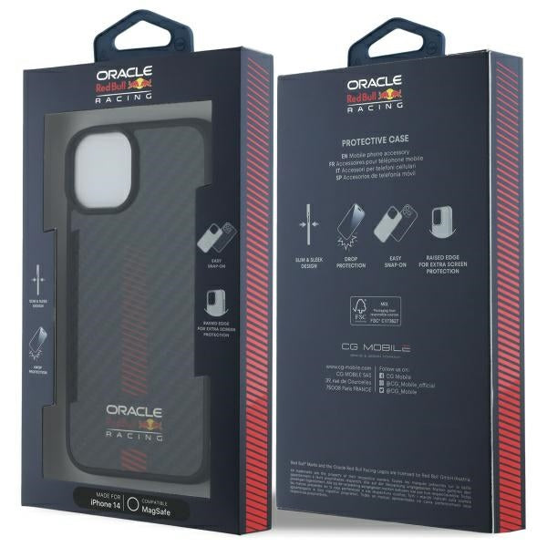 Твърд калъф Red Bull Carbon Fiber Power Bar MagSafe за iPhone 14 6.1", черен