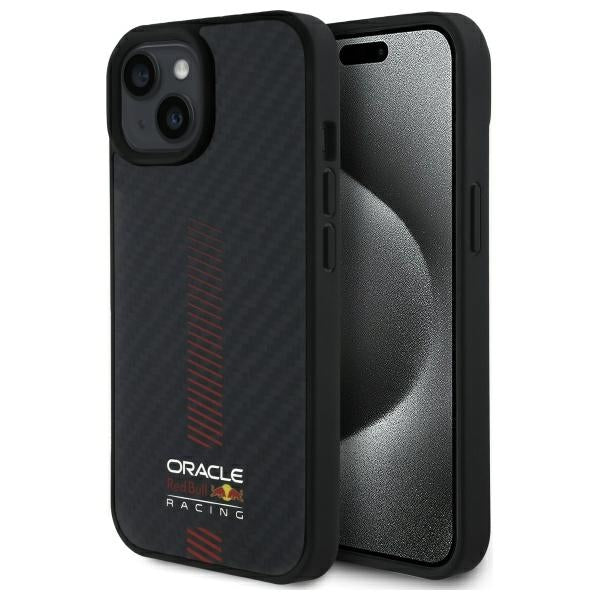 Твърд калъф Red Bull RBHMP15S24CFGSMK Carbon Fiber Power Bar MagSafe за iPhone 15 6.1", черен