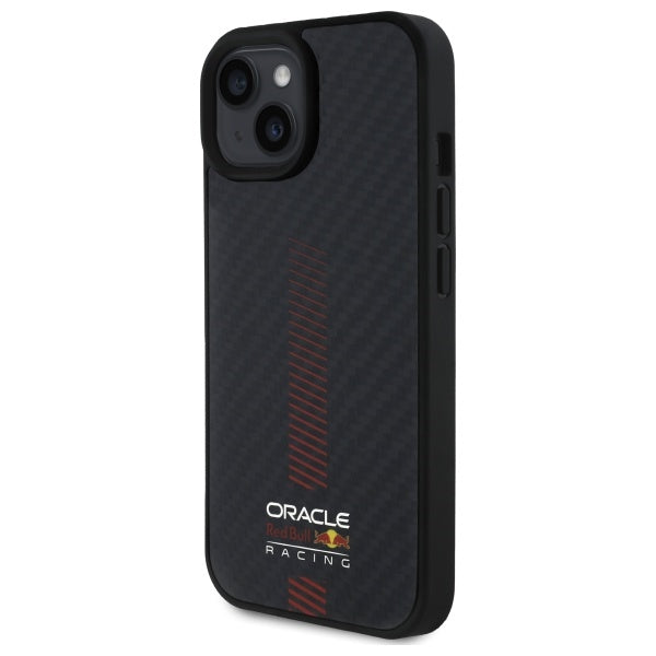 Твърд калъф Red Bull RBHMP15S24CFGSMK Carbon Fiber Power Bar MagSafe за iPhone 15 6.1", черен