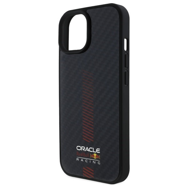 Твърд калъф Red Bull RBHMP15S24CFGSMK Carbon Fiber Power Bar MagSafe за iPhone 15 6.1", черен