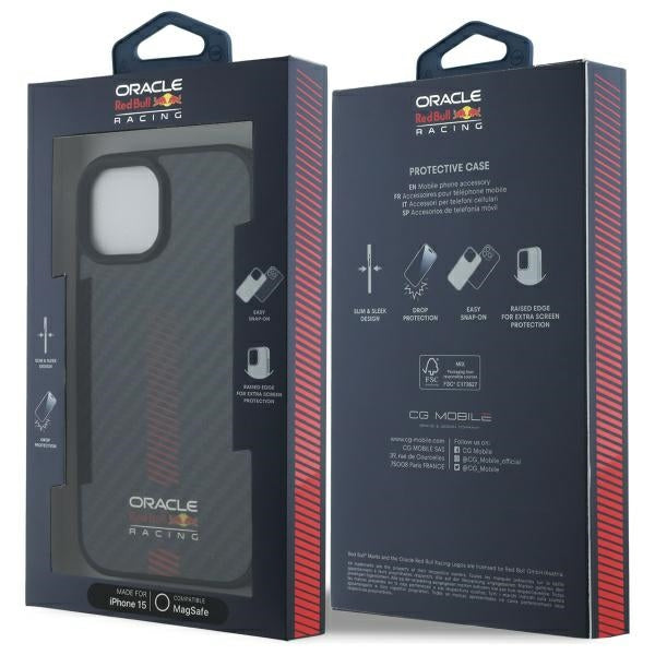 Твърд калъф Red Bull RBHMP15S24CFGSMK Carbon Fiber Power Bar MagSafe за iPhone 15 6.1", черен