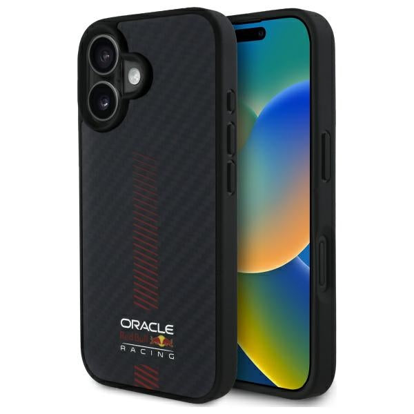 Твърд калъф Red Bull Carbon Fiber Power Bar MagSafe за iPhone 16 Plus 6.7", черен