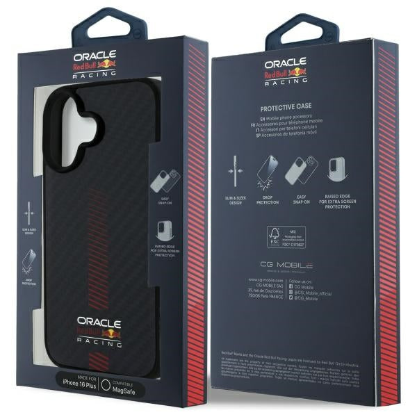 Твърд калъф Red Bull Carbon Fiber Power Bar MagSafe за iPhone 16 Plus 6.7", черен