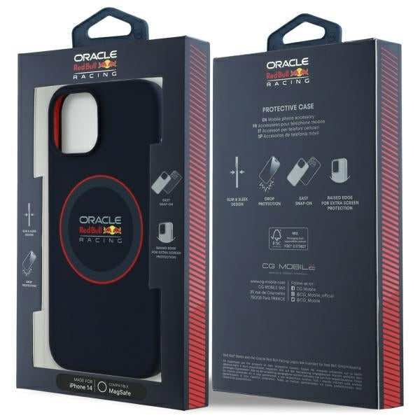 Силиконов твърд калъф Red Bull RBHMP14S24SIILVR MagSafe с Red Ring за iPhone 14 6.1", тъмносин