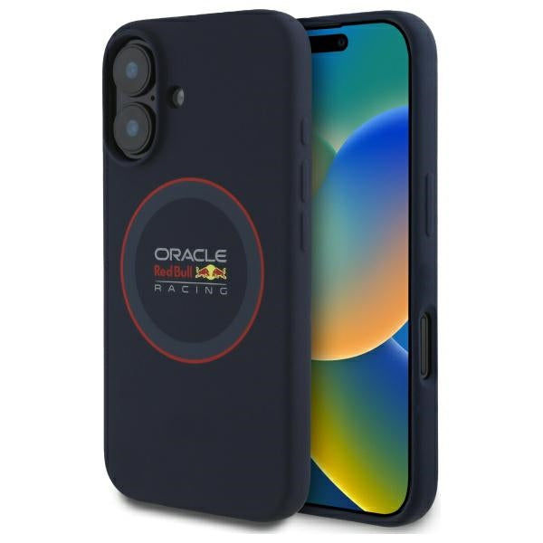 Силиконов твърд калъф Red Bull RBHMP16M24SIILVR MagSafe с червен пръстен за iPhone 16 Plus 6.7", тъмносинь