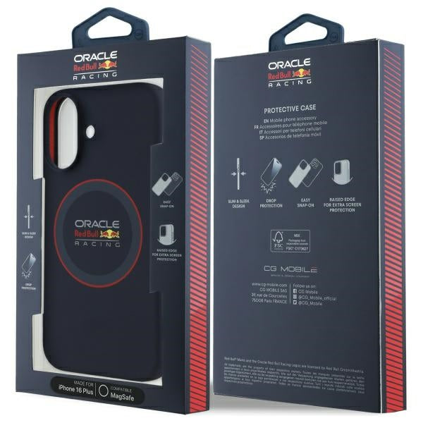 Силиконов твърд калъф Red Bull RBHMP16M24SIILVR MagSafe с червен пръстен за iPhone 16 Plus 6.7", тъмносинь