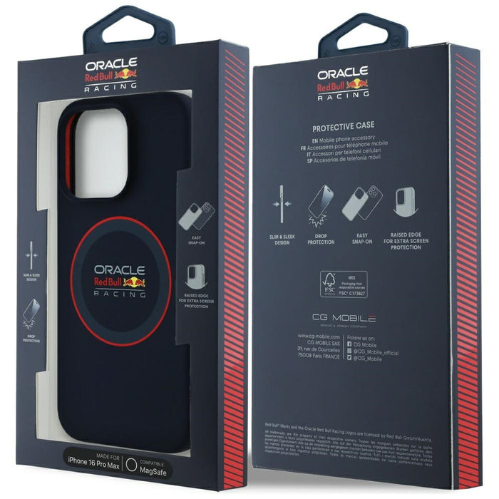 Силиконов твърд калъф Red Bull RBHMP16X24SIILVR MagSafe с Red Ring за iPhone 16 Pro Max 6.9", морско син