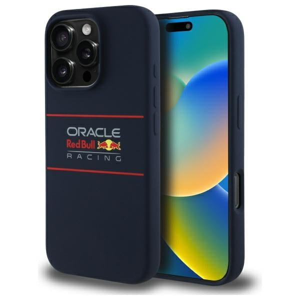 Силиконов твърд калъф Red Bull RBHMP16L24SIHSRV MagSafe за iPhone 16 Pro 6.3", темносин с хоризонтален логотип
