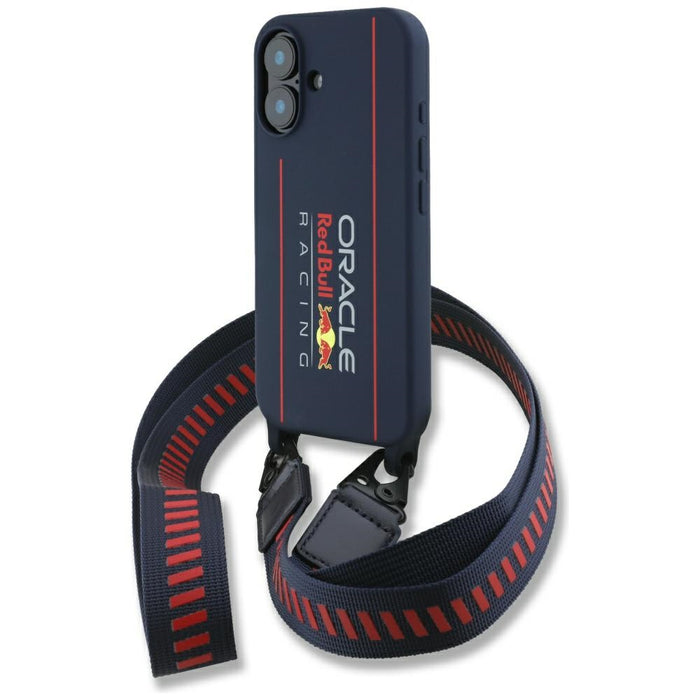 Силиконов твърд калъф Red Bull RBHMP16S24SISOLRV с каишка и вертикален логотип MagSafe за iPhone 16 6.1", тъмносинен