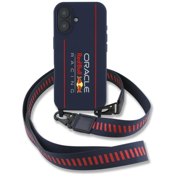 Силиконов твърд калъф Red Bull RBHMP16S24SISOLRV с каишка и вертикален логотип MagSafe за iPhone 16 6.1", тъмносинен