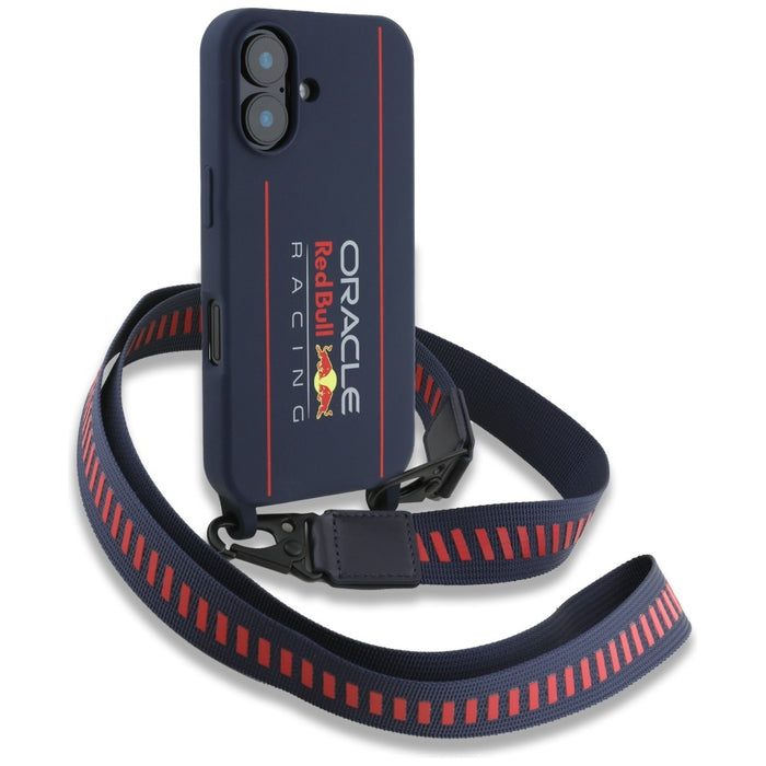 Силиконов твърд калъф Red Bull RBHMP16S24SISOLRV с каишка и вертикален логотип MagSafe за iPhone 16 6.1", тъмносинен