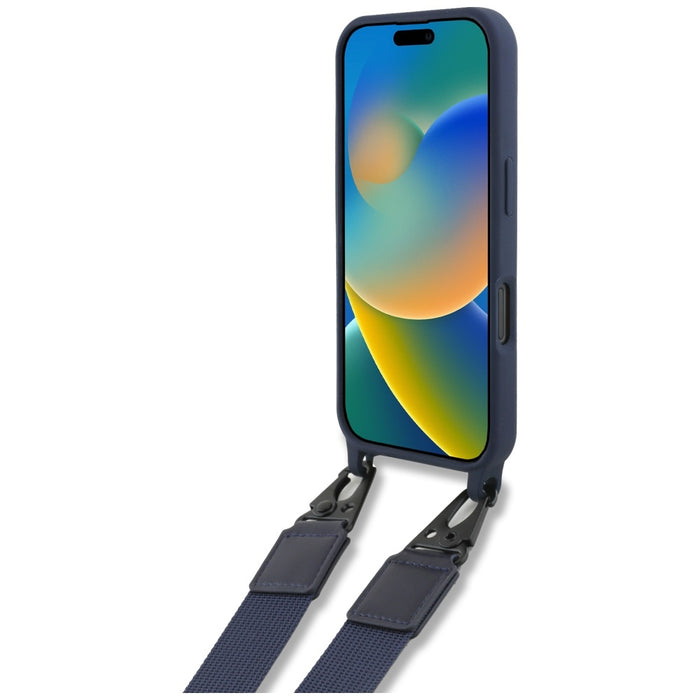 Силиконов твърд калъф Red Bull RBHMP16S24SISOLRV с каишка и вертикален логотип MagSafe за iPhone 16 6.1", тъмносинен