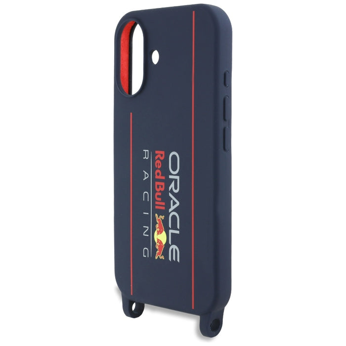 Силиконов твърд калъф Red Bull RBHMP16S24SISOLRV с каишка и вертикален логотип MagSafe за iPhone 16 6.1", тъмносинен