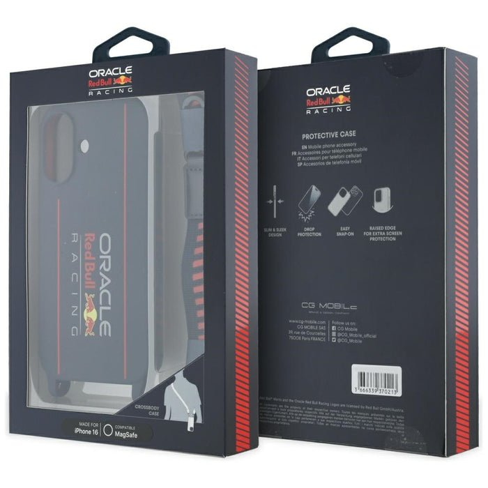 Силиконов твърд калъф Red Bull RBHMP16S24SISOLRV с каишка и вертикален логотип MagSafe за iPhone 16 6.1", тъмносинен