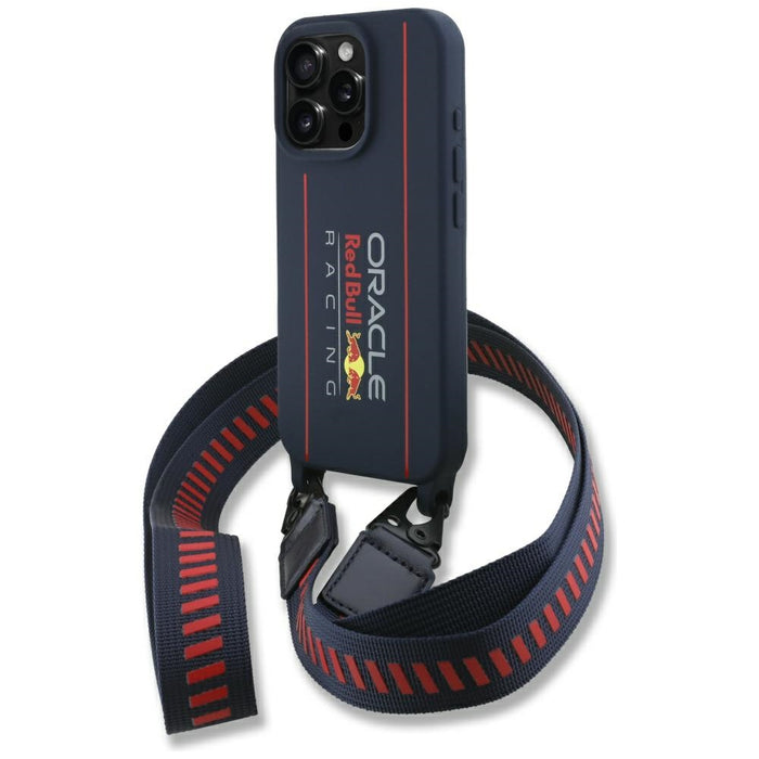 Силиконов твърд калъф Red Bull RBHMP16X24SISOLRV с вертикален лого и MagSafe за iPhone 16 Pro Max 6.9", тъмносин
