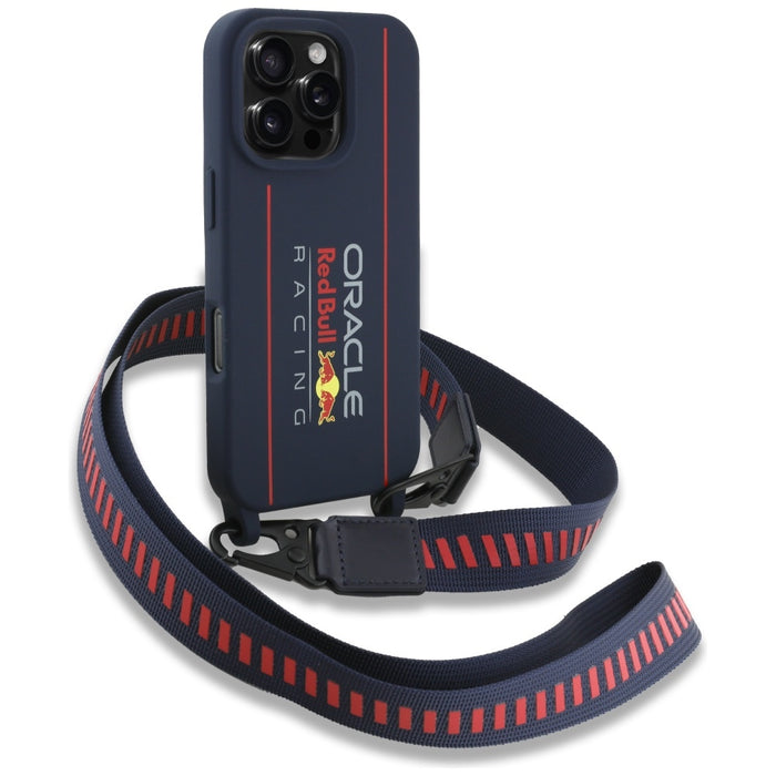 Силиконов твърд калъф Red Bull RBHMP16X24SISOLRV с вертикален лого и MagSafe за iPhone 16 Pro Max 6.9", тъмносин
