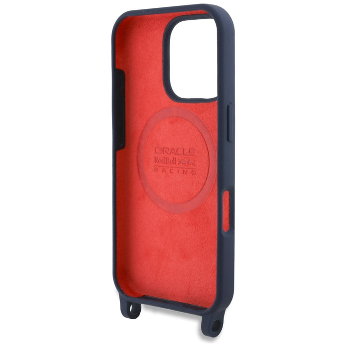 Силиконов твърд калъф Red Bull RBHMP16X24SISOLRV с вертикален лого и MagSafe за iPhone 16 Pro Max 6.9", тъмносин