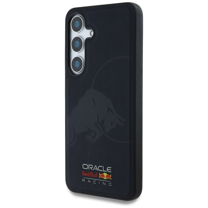 Кожен калъф Red Bull Meshed Debossed Bull MagSafe за Samsung Galaxy S25, тъмносин