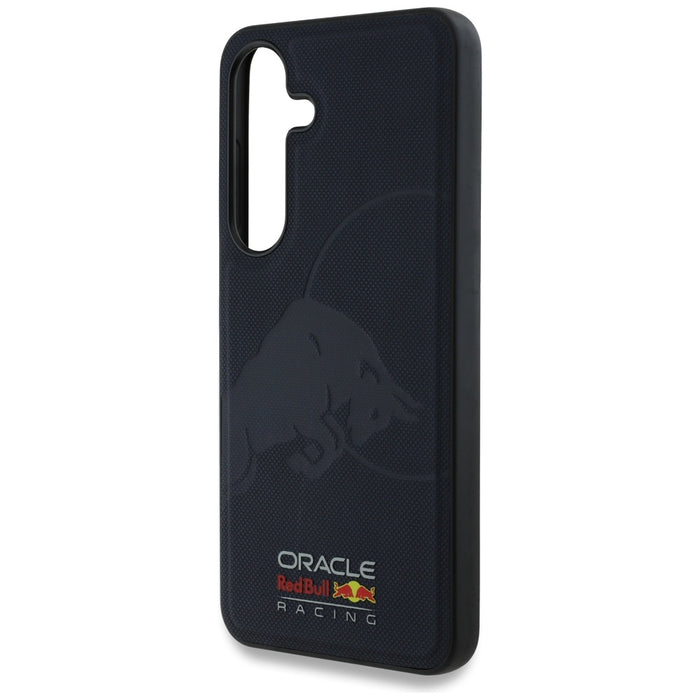 Кожен калъф Red Bull Meshed Debossed Bull MagSafe за Samsung Galaxy S25, тъмносин