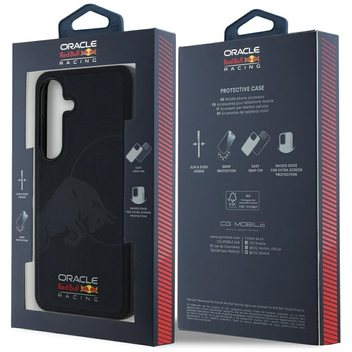 Кожен калъф Red Bull Meshed Debossed Bull MagSafe за Samsung Galaxy S25, тъмносин