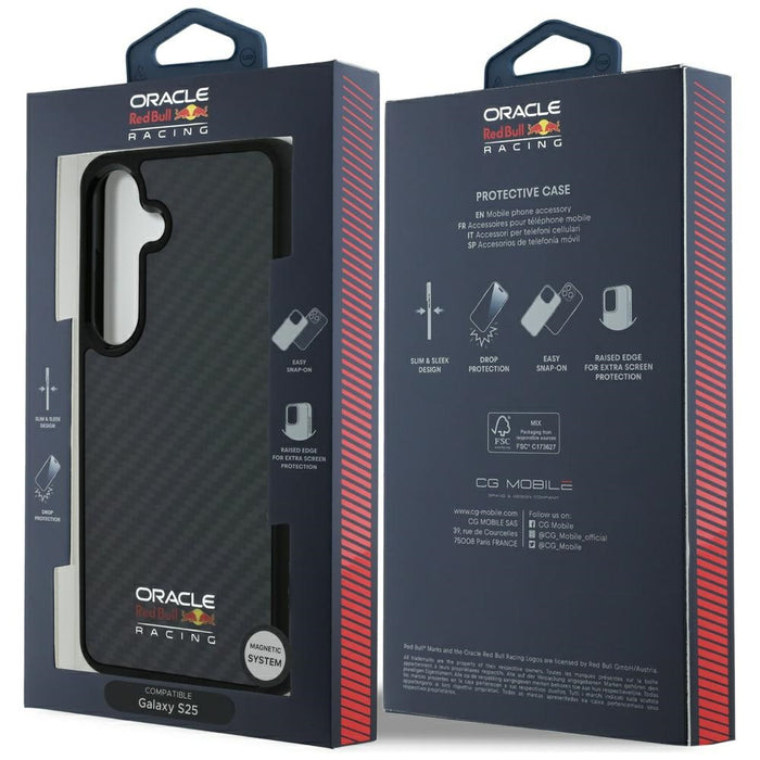 Калъф Red Bull Real Carbon Fiber Shiny Logo MagSafe за Samsung Galaxy S25, черен