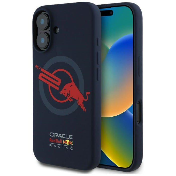 Силиконов калъф Red Bull HC ORBR20 Logo Red Lining MagSafe за iPhone 16, тъмносин