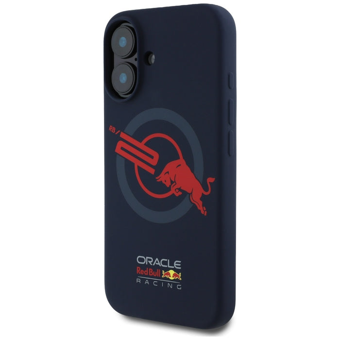Силиконов калъф Red Bull HC ORBR20 Logo Red Lining MagSafe за iPhone 16, тъмносин