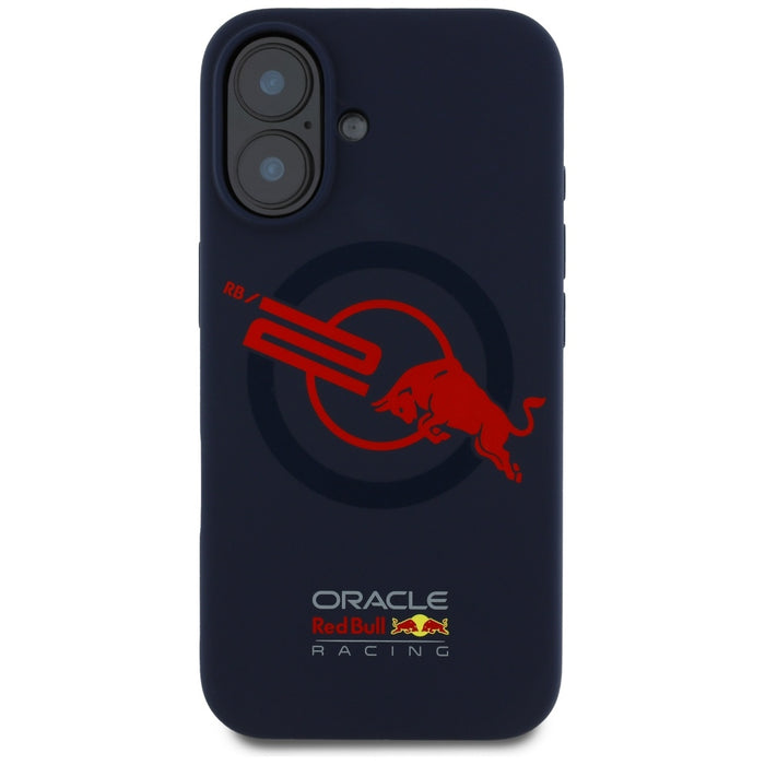 Силиконов калъф Red Bull HC ORBR20 Logo Red Lining MagSafe за iPhone 16, тъмносин