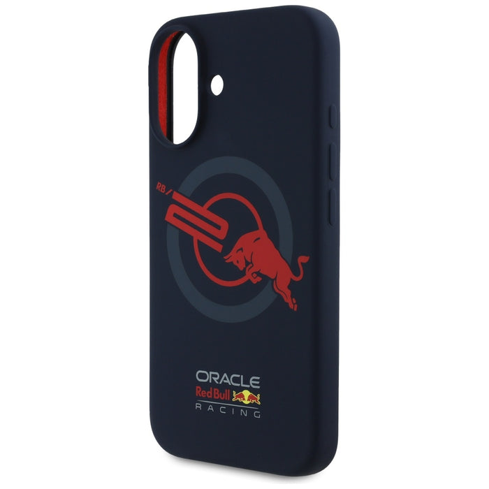 Силиконов калъф Red Bull HC ORBR20 Logo Red Lining MagSafe за iPhone 16, тъмносин