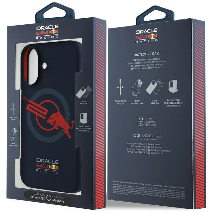 Силиконов калъф Red Bull HC ORBR20 Logo Red Lining MagSafe за iPhone 16, тъмносин