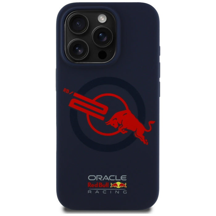 Силиконов калъф Red Bull HC ORBR20 Logo Red Lining MagSafe за iPhone 15 Pro, тъмносин