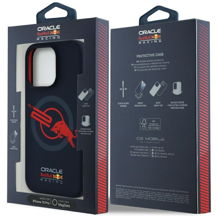 Силиконов калъф Red Bull HC ORBR20 Logo Red Lining MagSafe за iPhone 15 Pro, тъмносин