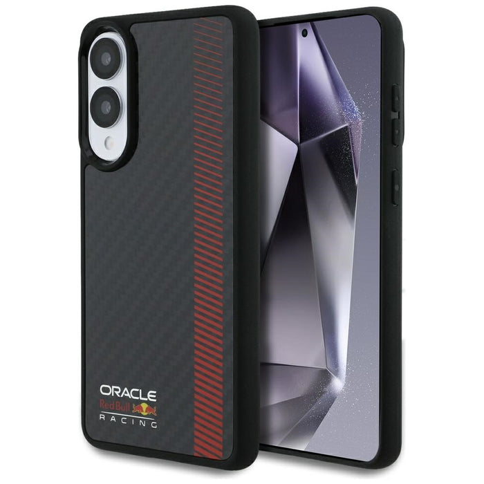 Кожен калъф Red Bull Real Carbon Fiber Powerbar MagSafe за Samsung Galaxy S25 Edge, черен