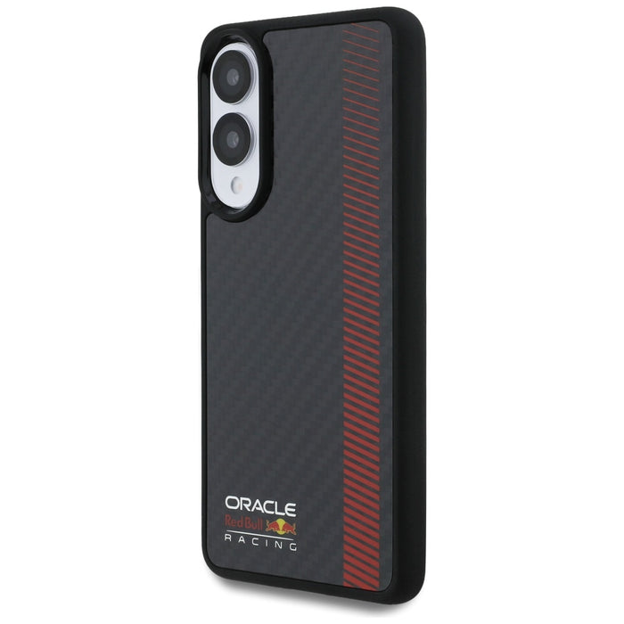 Кожен калъф Red Bull Real Carbon Fiber Powerbar MagSafe за Samsung Galaxy S25 Edge, черен