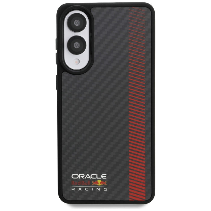 Кожен калъф Red Bull Real Carbon Fiber Powerbar MagSafe за Samsung Galaxy S25 Edge, черен