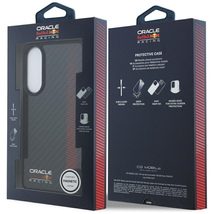 Кожен калъф Red Bull Real Carbon Fiber Powerbar MagSafe за Samsung Galaxy S25 Edge, черен