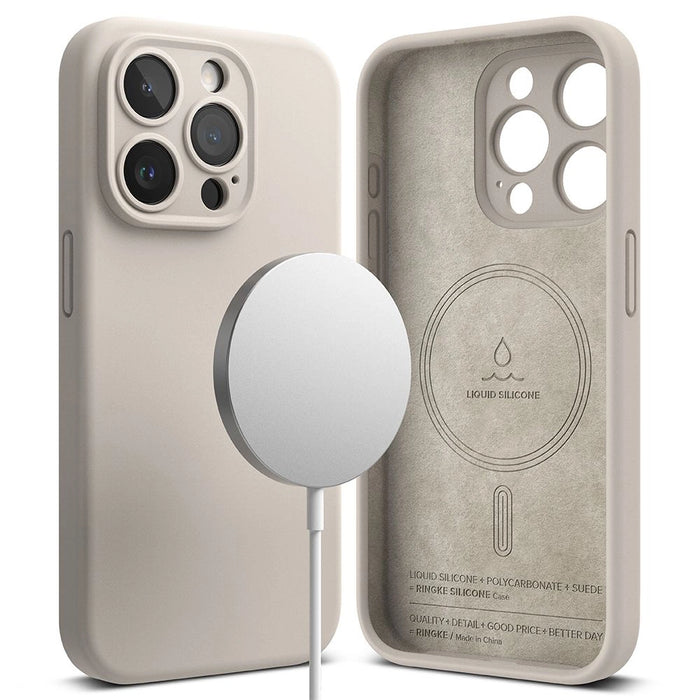 Силиконов калъф Ringke MagSafe за iPhone 15 Pro Max - бежов