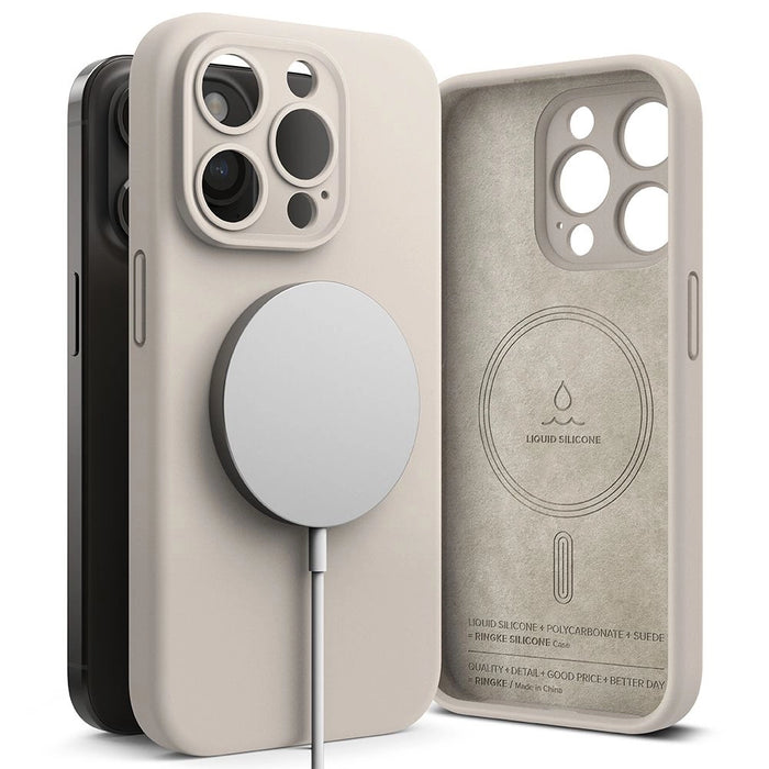 Силиконов калъф Ringke MagSafe за iPhone 15 Pro Max - бежов
