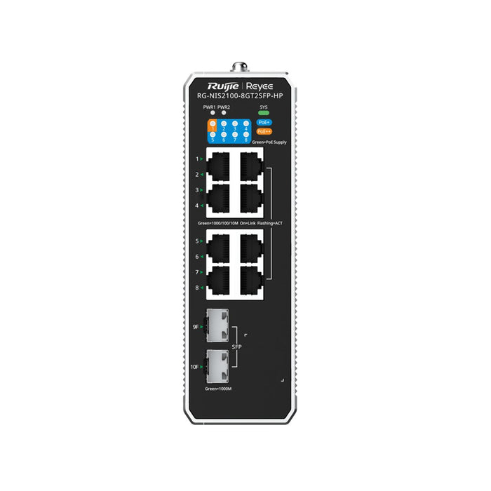 Ruijie Networks RG-NIS2100 Управляван L2 Gigabit Ethernet (10/100/1000) Захранване през Ethernet (PoE) Черен, Неръждаема стомана