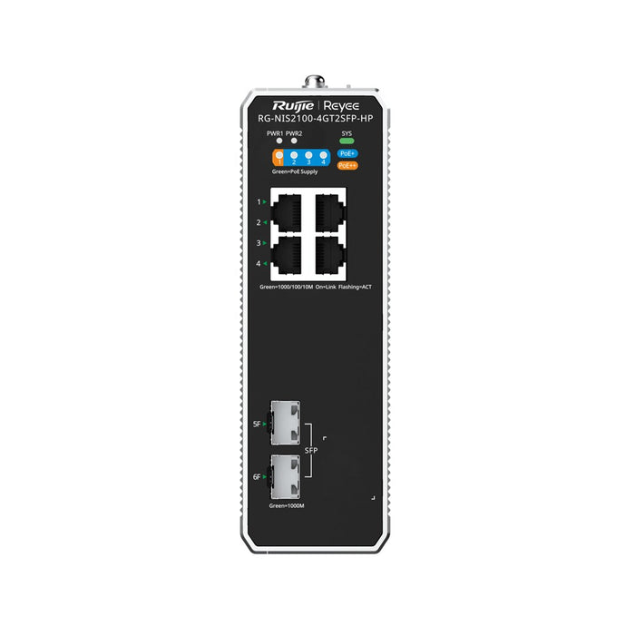 Ruijie Networks RG-NIS2100 Управляван L2 Gigabit Ethernet (10/100/1000) Захранване през Ethernet (PoE) Черен, Неръждаема стомана