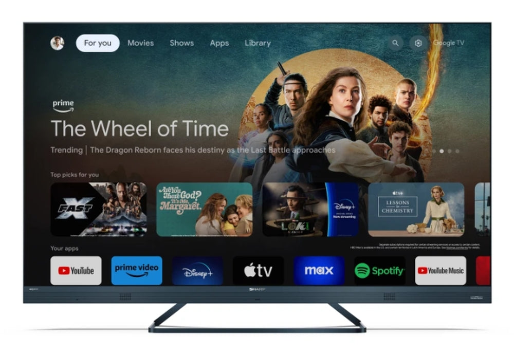 Sharp 55FQ8EG, 55" QLED GOOGLE TV, 4K 144Hz Quantum Dot 3840x2160 Алуминиева тънка безрамка, AQUOS AI, DVB-T/T2/C/S/S2, 500 NIT, Active Motion 1400, HARMAN/KARDON, HDR10, Dolby Atmos, Dolby Vision, DTS:X, Google Assistant, HDMI eARC, Mini Composite/CVBS