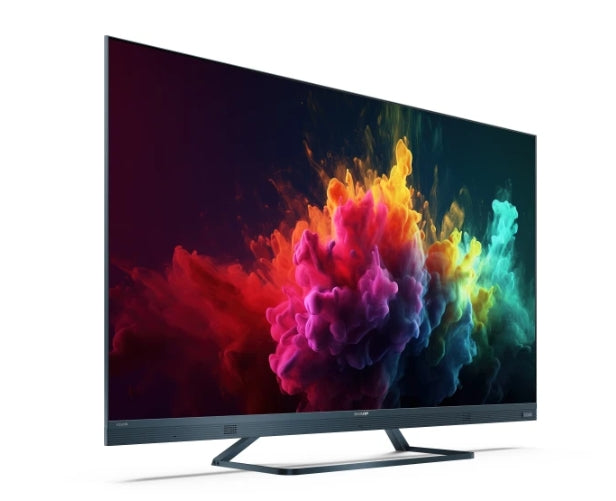 Sharp 55FQ8EG, 55" QLED GOOGLE TV, 4K 144Hz Quantum Dot 3840x2160 Алуминиева тънка безрамка, AQUOS AI, DVB-T/T2/C/S/S2, 500 NIT, Active Motion 1400, HARMAN/KARDON, HDR10, Dolby Atmos, Dolby Vision, DTS:X, Google Assistant, HDMI eARC, Mini Composite/CVBS