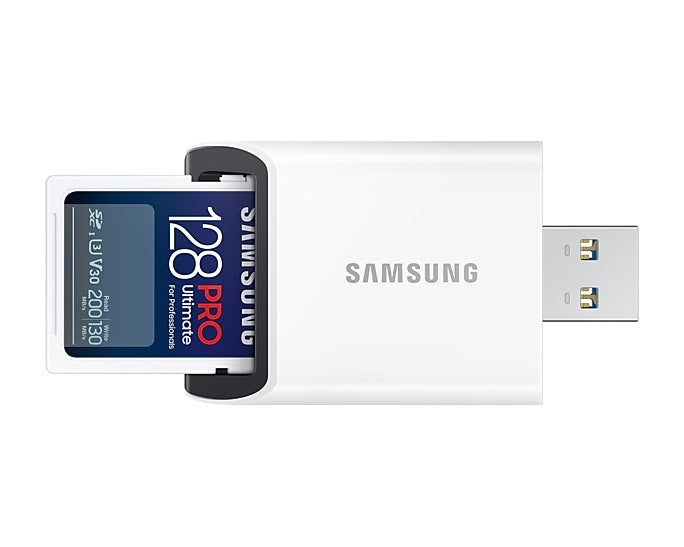 Samsung 128GB SD Card PRO Ultimate с USB четец, U3, V30, Четене 200MB/s - Запис 130MB/s