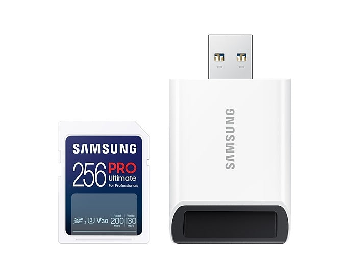 Samsung 256GB SD Card PRO Ultimate с USB четец, U3, V30, Четене 200MB/s - Запис 130MB/s