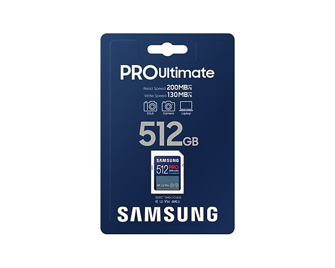 Samsung 512GB SD Card PRO Ultimate, U3, V30, Четене 200MB/s - Запис 130MB/s