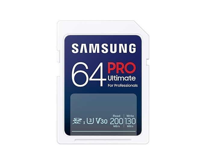 Samsung 64GB SD Card PRO Ultimate, U3, V30, Четене 200MB/s - Запис 130MB/s